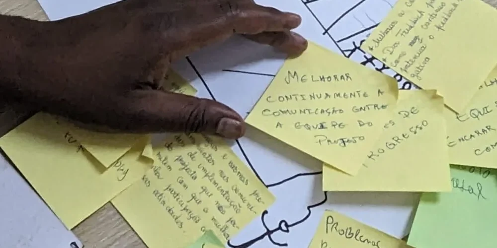 Hand with written documents